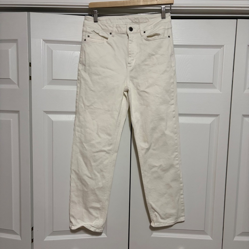 POM Amsterdam Straight Leg Jeans Women Size 38/8 White Organic Cotton Coastal